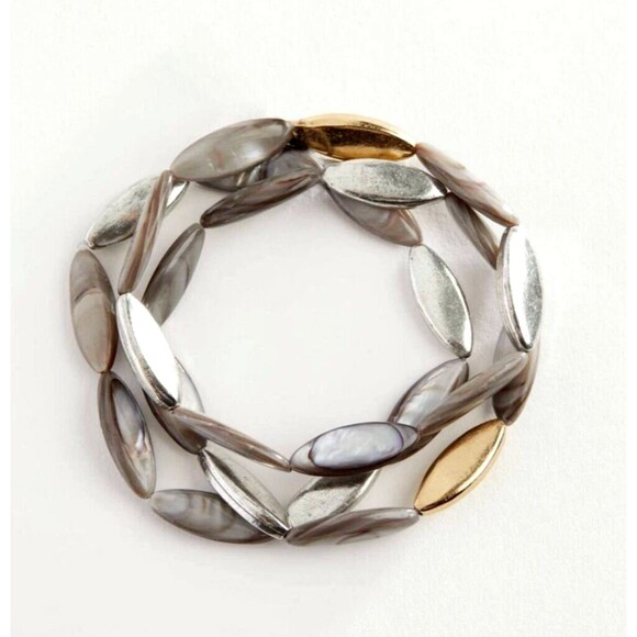 J. Jill Shell Necklace & Bracelet Set Mixed Metal Cluster Mother Pearl Abalone - Picture 3 of 16